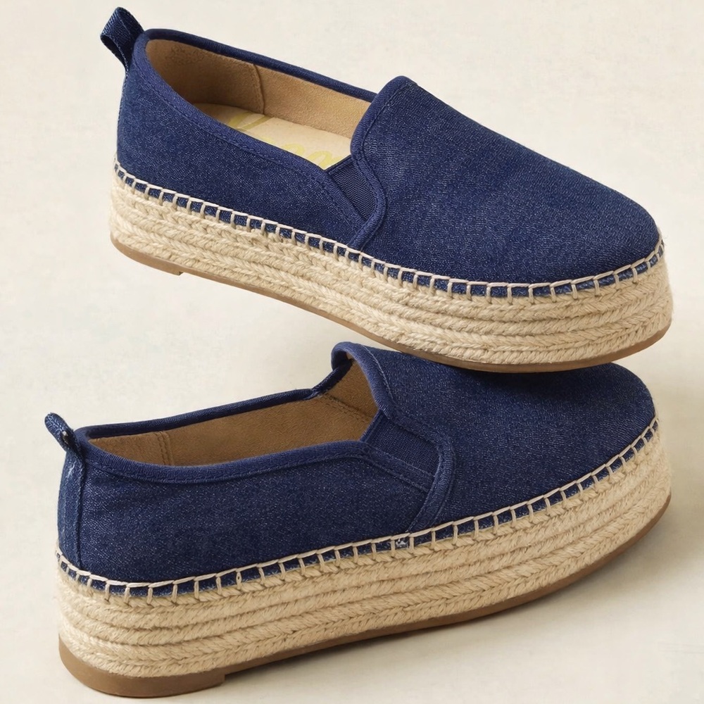 Sam Edelman Navy Blue Espadrille Platform Slip-On
